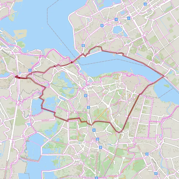 Map miniature of "Driemond, Gooimeer, Almere Haven, Eemmeer, Heksenweitje, De Horn" cycling inspiration in Noord-Holland, Netherlands. Generated by Tarmacs.app cycling route planner