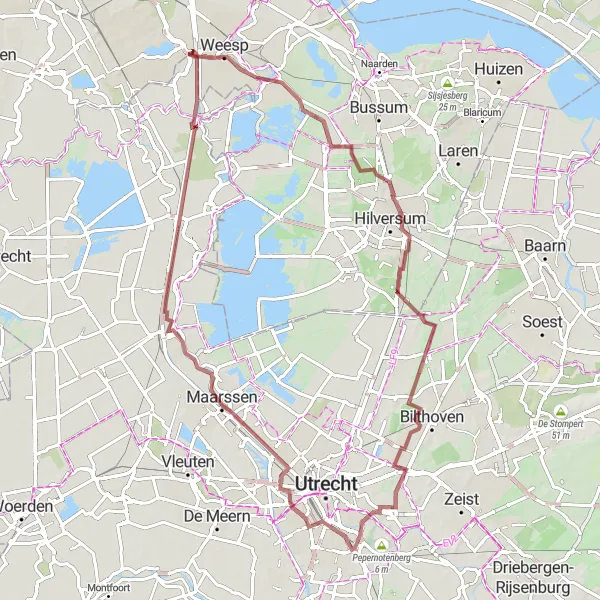 Miniatuurkaart van de fietsinspiratie "Avontuurlijke gravelroute naar Kasteel Nijenrode" in Noord-Holland, Netherlands. Gemaakt door de Tarmacs.app fietsrouteplanner