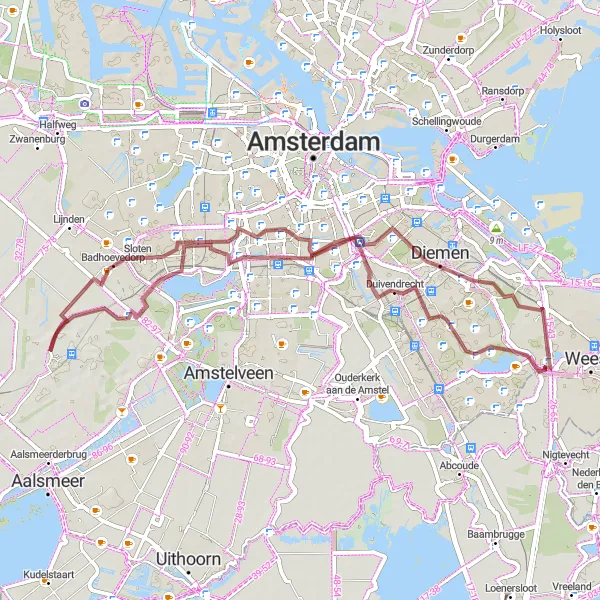 Miniatuurkaart van de fietsinspiratie "Graveltocht naar Wicaksono Moskee" in Noord-Holland, Netherlands. Gemaakt door de Tarmacs.app fietsrouteplanner