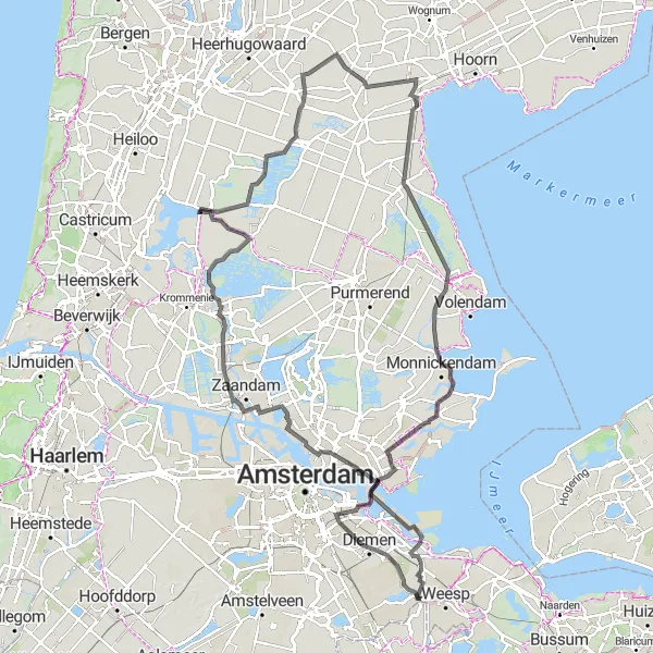 Miniatuurkaart van de fietsinspiratie "Fietsronde naar Oostknollendam en Zedde" in Noord-Holland, Netherlands. Gemaakt door de Tarmacs.app fietsrouteplanner