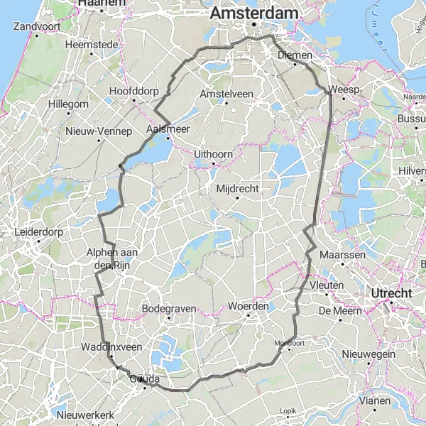 Map miniature of "Historic Route" cycling inspiration in Noord-Holland, Netherlands. Generated by Tarmacs.app cycling route planner