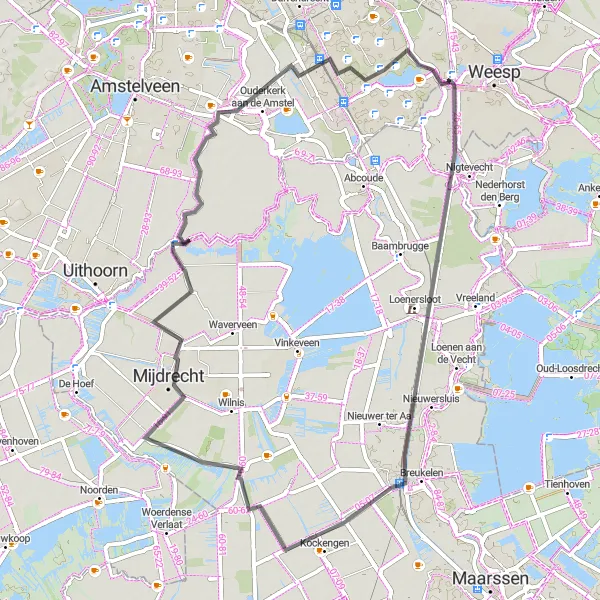 Map miniature of "Roads Less Traveled" cycling inspiration in Noord-Holland, Netherlands. Generated by Tarmacs.app cycling route planner