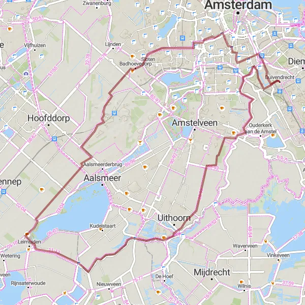 Map miniature of "The Gravel Escape" cycling inspiration in Noord-Holland, Netherlands. Generated by Tarmacs.app cycling route planner