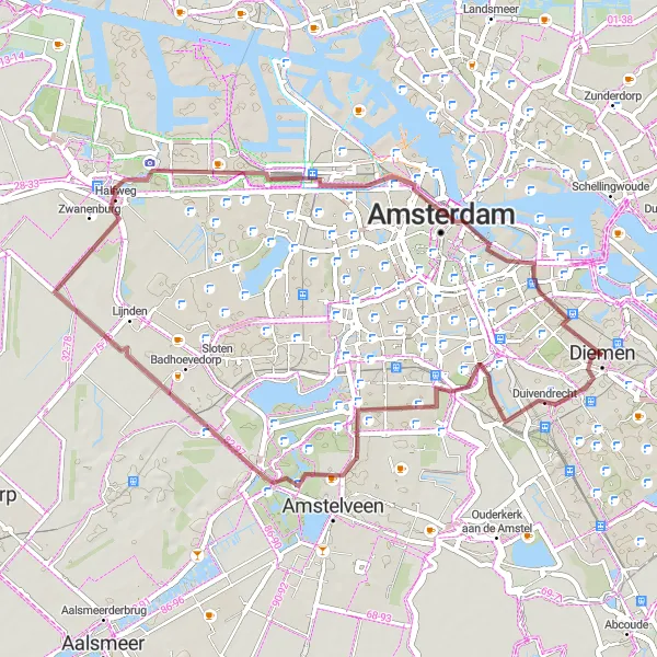 Miniatuurkaart van de fietsinspiratie "Ontdek de Groene Longen van Amsterdam" in Noord-Holland, Netherlands. Gemaakt door de Tarmacs.app fietsrouteplanner