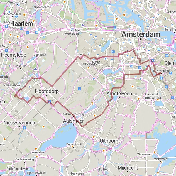 Map miniature of "Gravel Route: Exploring Duivendrecht and Beyond" cycling inspiration in Noord-Holland, Netherlands. Generated by Tarmacs.app cycling route planner