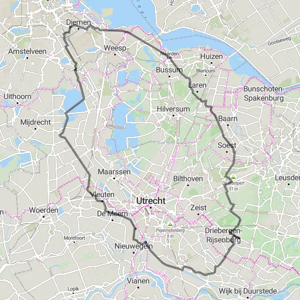 Map miniature of "The Majestic Ride" cycling inspiration in Noord-Holland, Netherlands. Generated by Tarmacs.app cycling route planner