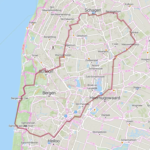 Miniatuurkaart van de fietsinspiratie "Gravelroute door Noord-Hollandse duinen en polders" in Noord-Holland, Netherlands. Gemaakt door de Tarmacs.app fietsrouteplanner