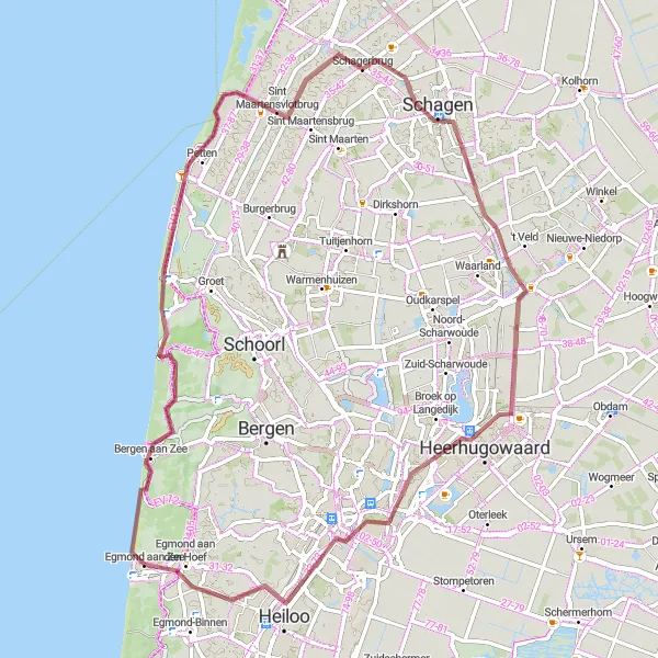 Miniatuurkaart van de fietsinspiratie "Avontuurlijke tocht door Noord-Hollandse landschappen" in Noord-Holland, Netherlands. Gemaakt door de Tarmacs.app fietsrouteplanner