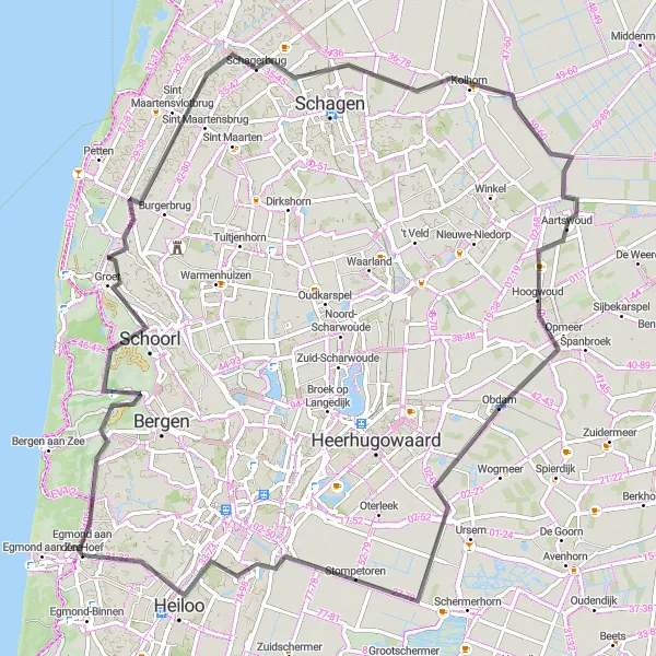 Map miniature of "The Hilly Schoorl Challenge" cycling inspiration in Noord-Holland, Netherlands. Generated by Tarmacs.app cycling route planner