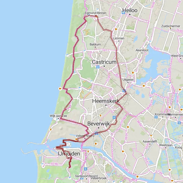 Map miniature of "Diverse Gravel Journey: Assum Exploration" cycling inspiration in Noord-Holland, Netherlands. Generated by Tarmacs.app cycling route planner