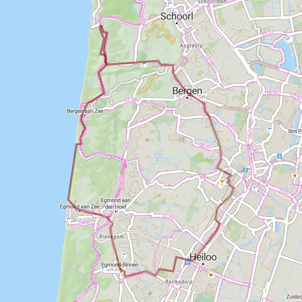 Map miniature of "Through the Countryside" cycling inspiration in Noord-Holland, Netherlands. Generated by Tarmacs.app cycling route planner