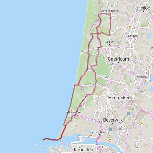 Map miniature of "Gravel Cycling Adventure Around Egmond-Binnen" cycling inspiration in Noord-Holland, Netherlands. Generated by Tarmacs.app cycling route planner
