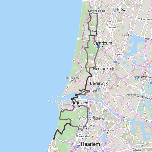 Miniatuurkaart van de fietsinspiratie "Duinen en Polders Route" in Noord-Holland, Netherlands. Gemaakt door de Tarmacs.app fietsrouteplanner