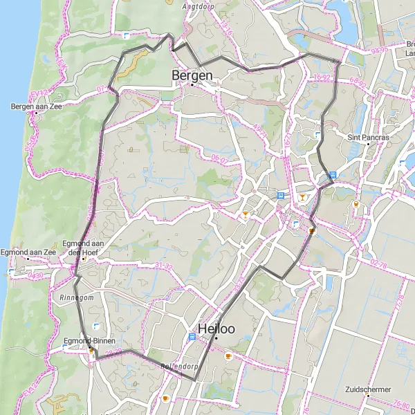 Miniatuurkaart van de fietsinspiratie "Duinen en Dijken Route" in Noord-Holland, Netherlands. Gemaakt door de Tarmacs.app fietsrouteplanner
