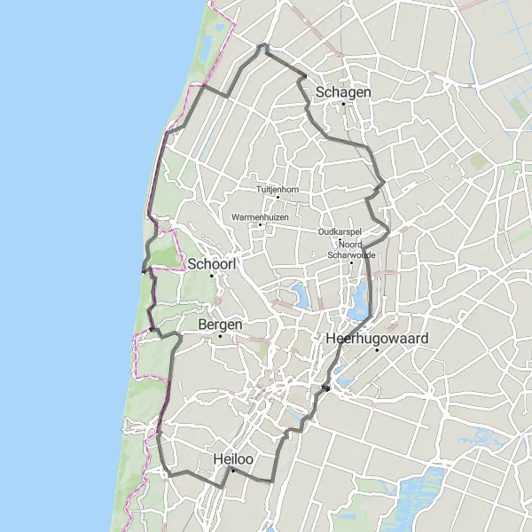 Map miniature of "Countryside Adventure" cycling inspiration in Noord-Holland, Netherlands. Generated by Tarmacs.app cycling route planner