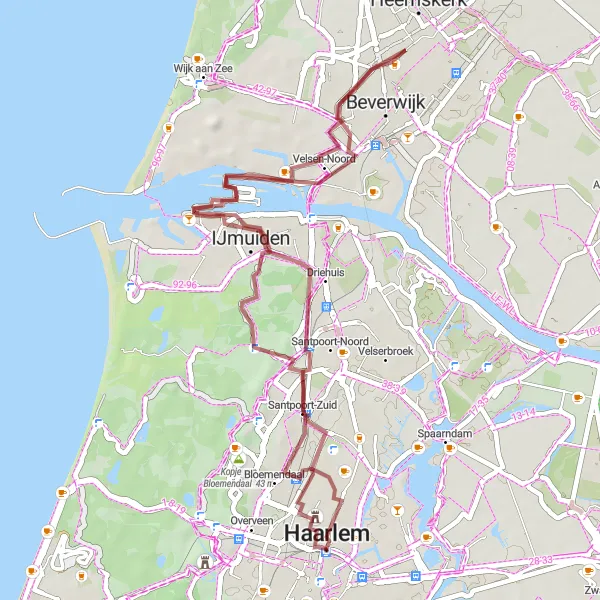 Map miniature of "Huis ter Kleef Gravel Loop" cycling inspiration in Noord-Holland, Netherlands. Generated by Tarmacs.app cycling route planner