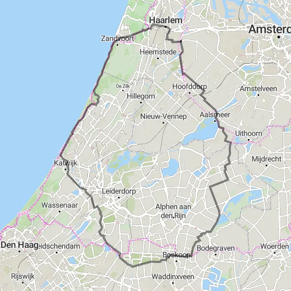 Map miniature of "Chasing Castles: Haarlem to Tempelberg" cycling inspiration in Noord-Holland, Netherlands. Generated by Tarmacs.app cycling route planner