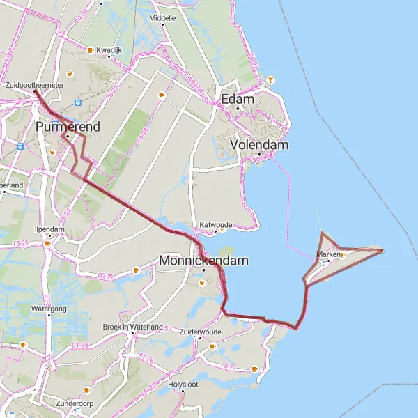 Map miniature of "Purmerend to Marken Loop" cycling inspiration in Noord-Holland, Netherlands. Generated by Tarmacs.app cycling route planner