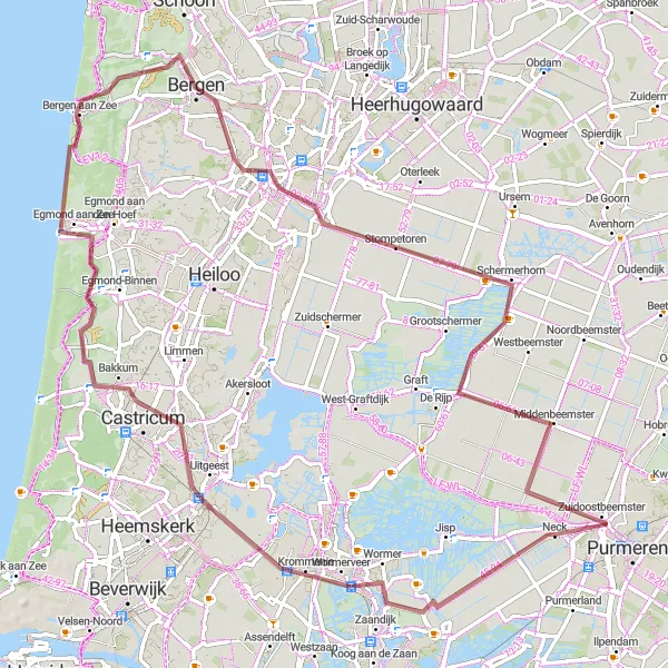 Miniatuurkaart van de fietsinspiratie "Avontuurlijke Duinen en Historische Schatten" in Noord-Holland, Netherlands. Gemaakt door de Tarmacs.app fietsrouteplanner