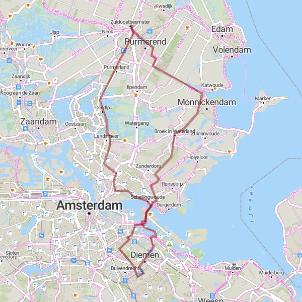 Miniatuurkaart van de fietsinspiratie "Gravel Route vanuit Halfweg" in Noord-Holland, Netherlands. Gemaakt door de Tarmacs.app fietsrouteplanner