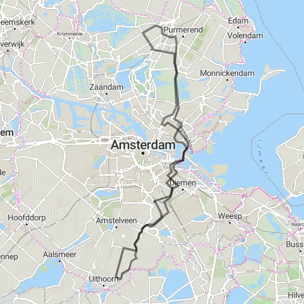 Miniatuurkaart van de fietsinspiratie "Rondje Noord-Holland" in Noord-Holland, Netherlands. Gemaakt door de Tarmacs.app fietsrouteplanner