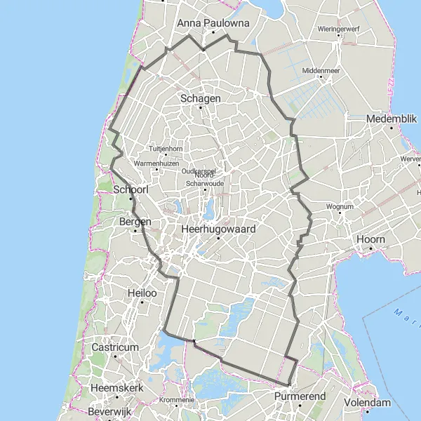 Map miniature of "Cycling around Halfweg" cycling inspiration in Noord-Holland, Netherlands. Generated by Tarmacs.app cycling route planner