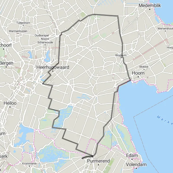 Map miniature of "Halfweg to Abbekerk Loop" cycling inspiration in Noord-Holland, Netherlands. Generated by Tarmacs.app cycling route planner