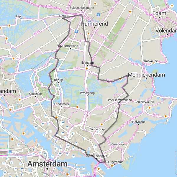 Map miniature of "Exploring the Waterland" cycling inspiration in Noord-Holland, Netherlands. Generated by Tarmacs.app cycling route planner
