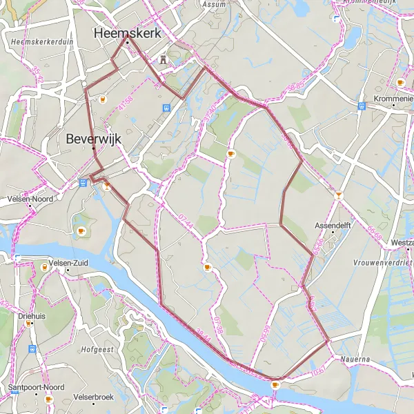 Miniatuurkaart van de fietsinspiratie "Gravelroute door Assendelft en omgeving" in Noord-Holland, Netherlands. Gemaakt door de Tarmacs.app fietsrouteplanner