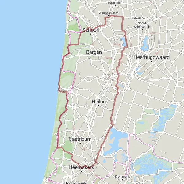 Map miniature of "Gravel Expedition to Egmond aan Zee" cycling inspiration in Noord-Holland, Netherlands. Generated by Tarmacs.app cycling route planner