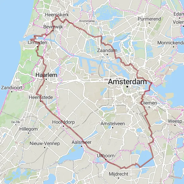 Map miniature of "Zaanse Schans Adventure" cycling inspiration in Noord-Holland, Netherlands. Generated by Tarmacs.app cycling route planner