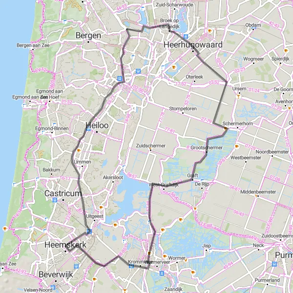 Map miniature of "Countryside Expedition" cycling inspiration in Noord-Holland, Netherlands. Generated by Tarmacs.app cycling route planner