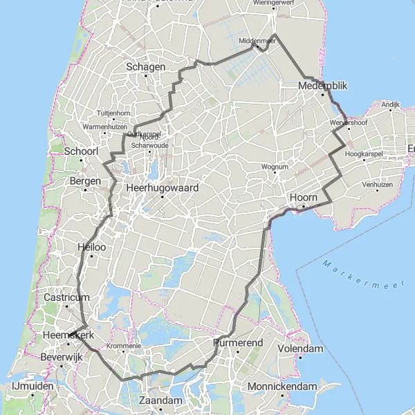 Map miniature of "Ultimate Gastronomic Tour of Noord-Holland" cycling inspiration in Noord-Holland, Netherlands. Generated by Tarmacs.app cycling route planner