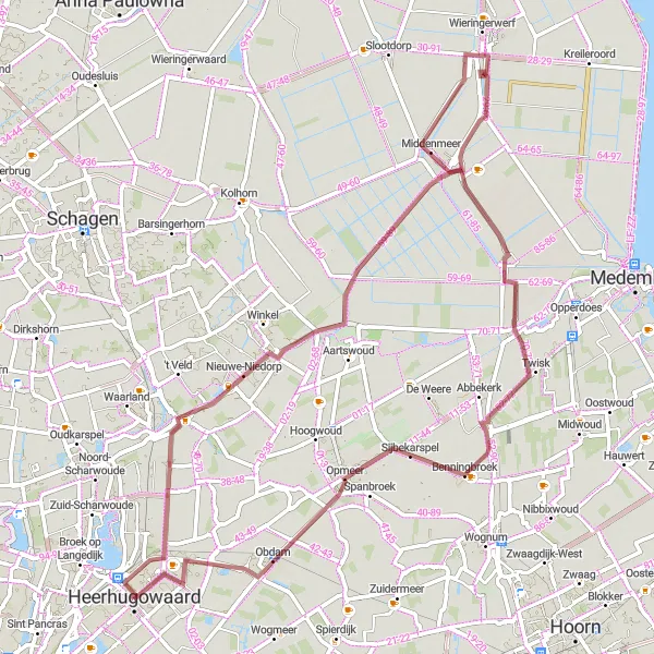 Map miniature of "Nieuwe-Niedorp Gravel Adventure" cycling inspiration in Noord-Holland, Netherlands. Generated by Tarmacs.app cycling route planner