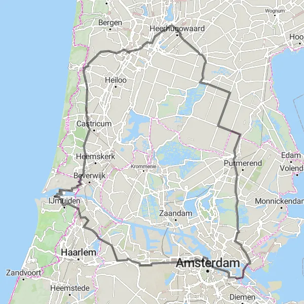 Miniatuurkaart van de fietsinspiratie "Noord-Hollandse parels en landschappen" in Noord-Holland, Netherlands. Gemaakt door de Tarmacs.app fietsrouteplanner