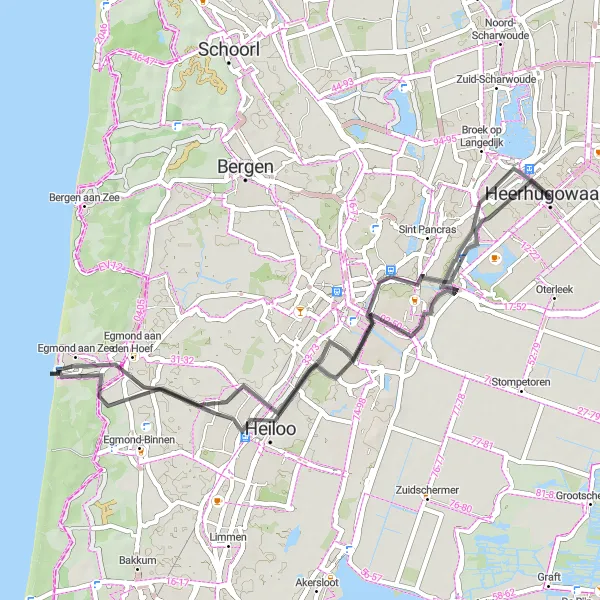 Map miniature of "Alkmaar Loop" cycling inspiration in Noord-Holland, Netherlands. Generated by Tarmacs.app cycling route planner