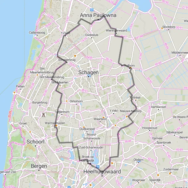 Map miniature of "Broek op Langedijk Loop" cycling inspiration in Noord-Holland, Netherlands. Generated by Tarmacs.app cycling route planner