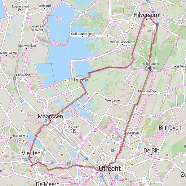 Map miniature of "Hilversum Gravel Adventure" cycling inspiration in Noord-Holland, Netherlands. Generated by Tarmacs.app cycling route planner