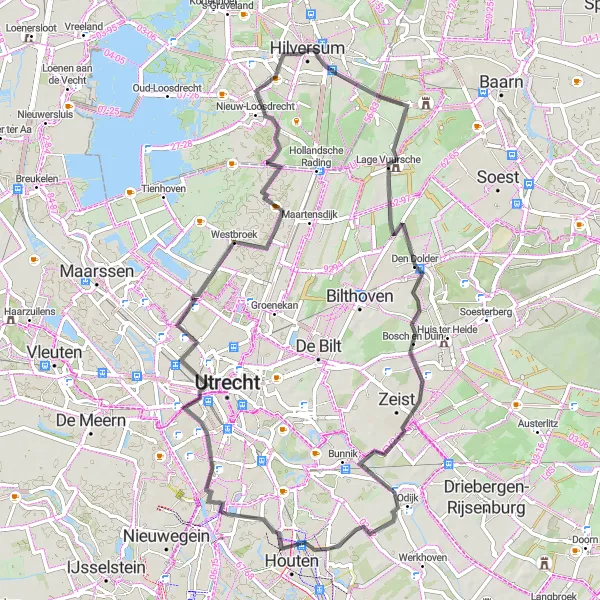 Map miniature of "Hilversum to Lage Vuursche Loop" cycling inspiration in Noord-Holland, Netherlands. Generated by Tarmacs.app cycling route planner