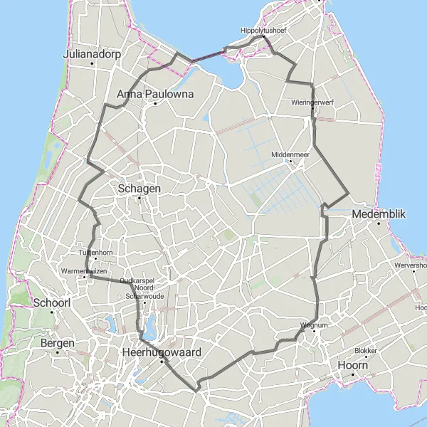 Map miniature of "Hippolytushoef to Belt Adventure" cycling inspiration in Noord-Holland, Netherlands. Generated by Tarmacs.app cycling route planner