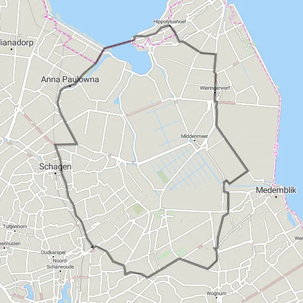 Miniatuurkaart van de fietsinspiratie "Historisch Noord-Hollandse Dorpen" in Noord-Holland, Netherlands. Gemaakt door de Tarmacs.app fietsrouteplanner