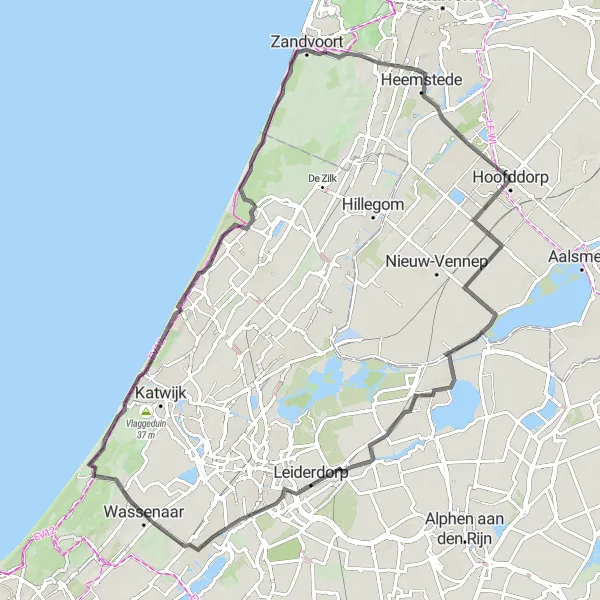 Miniatuurkaart van de fietsinspiratie "Ringvaart, Polders en Duinen" in Noord-Holland, Netherlands. Gemaakt door de Tarmacs.app fietsrouteplanner