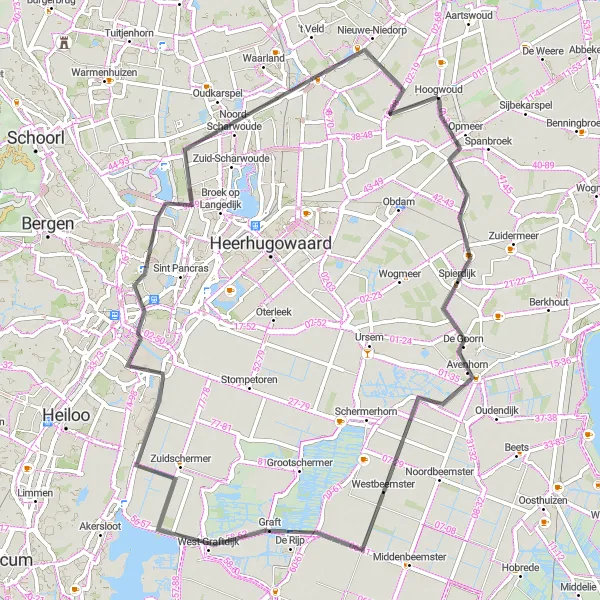 Map miniature of "Hoogwoud - Avenhorn - De Rijp - Zuidschermer - Adventure Hill - Oude-Niedorp" cycling inspiration in Noord-Holland, Netherlands. Generated by Tarmacs.app cycling route planner