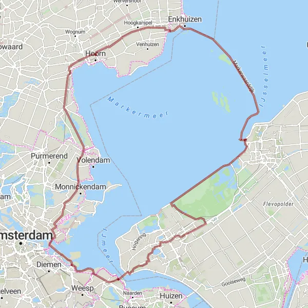 Map miniature of "Gravel Adventure through Noord-Holland" cycling inspiration in Noord-Holland, Netherlands. Generated by Tarmacs.app cycling route planner