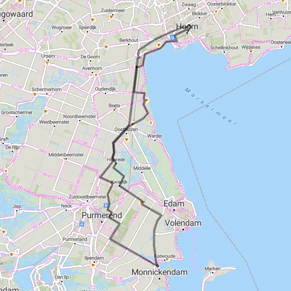 Map miniature of "The Purmerend Tour" cycling inspiration in Noord-Holland, Netherlands. Generated by Tarmacs.app cycling route planner