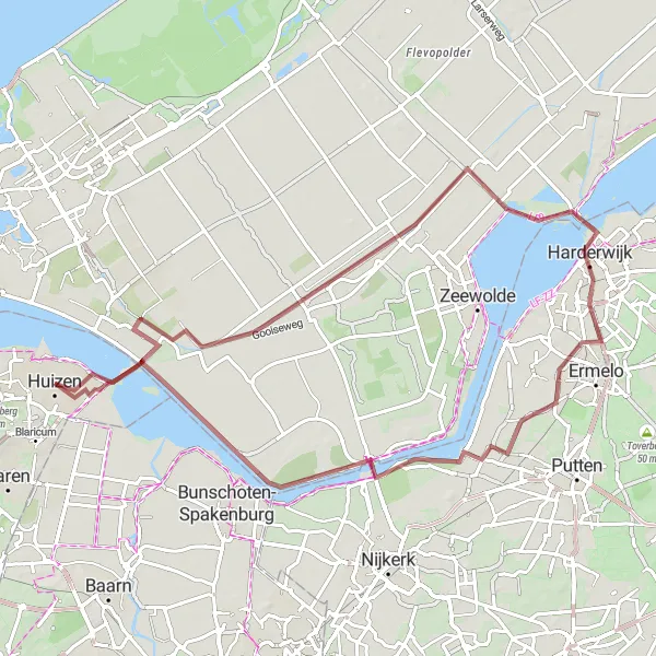 Miniatuurkaart van de fietsinspiratie "Grindroute langs Veluwemeer" in Noord-Holland, Netherlands. Gemaakt door de Tarmacs.app fietsrouteplanner