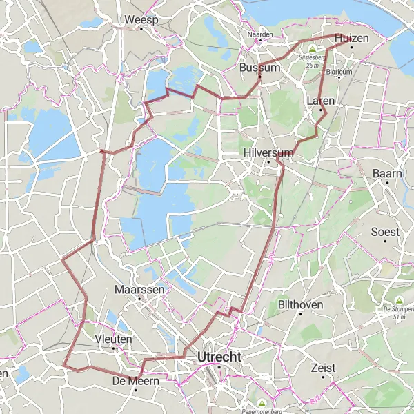 Miniatuurkaart van de fietsinspiratie "Gravelroute langs Anna's Berg en Hilversum" in Noord-Holland, Netherlands. Gemaakt door de Tarmacs.app fietsrouteplanner
