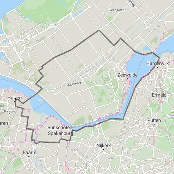 Map miniature of "Huizen to Eembrugge" cycling inspiration in Noord-Holland, Netherlands. Generated by Tarmacs.app cycling route planner