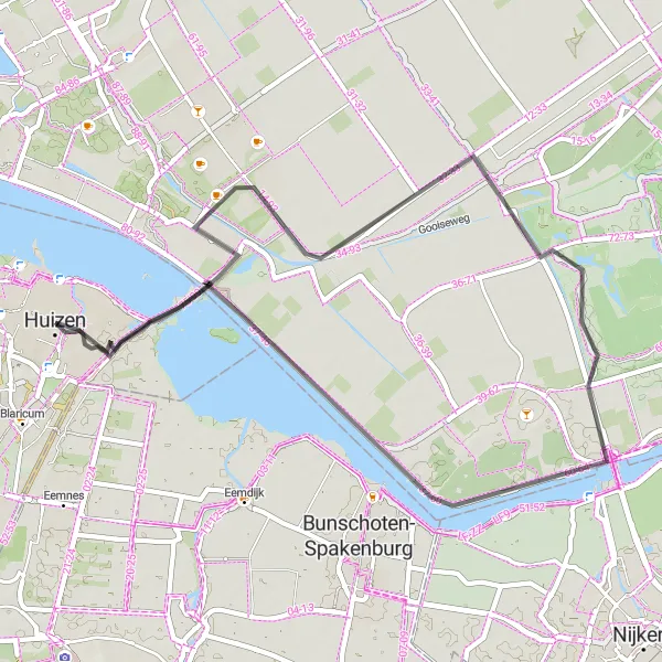Map miniature of "Huizen to Nijkerk aan Zee Route" cycling inspiration in Noord-Holland, Netherlands. Generated by Tarmacs.app cycling route planner