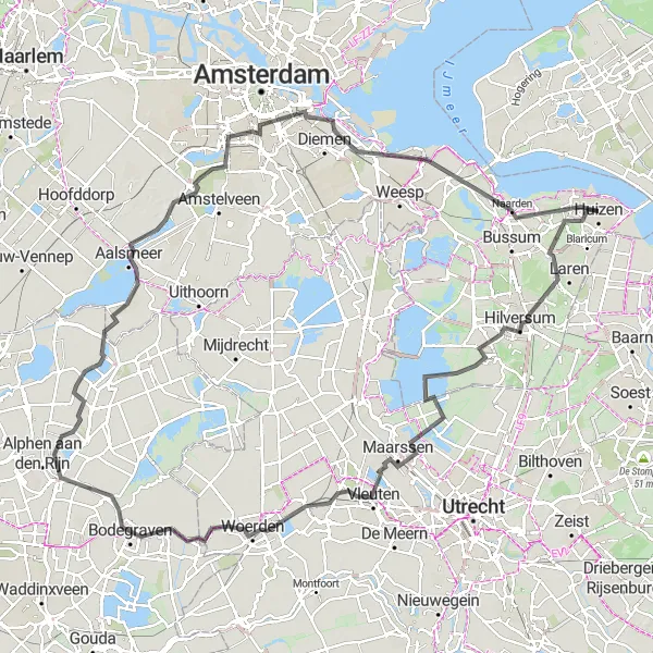 Map miniature of "Cycling to Naarden and Beyond" cycling inspiration in Noord-Holland, Netherlands. Generated by Tarmacs.app cycling route planner